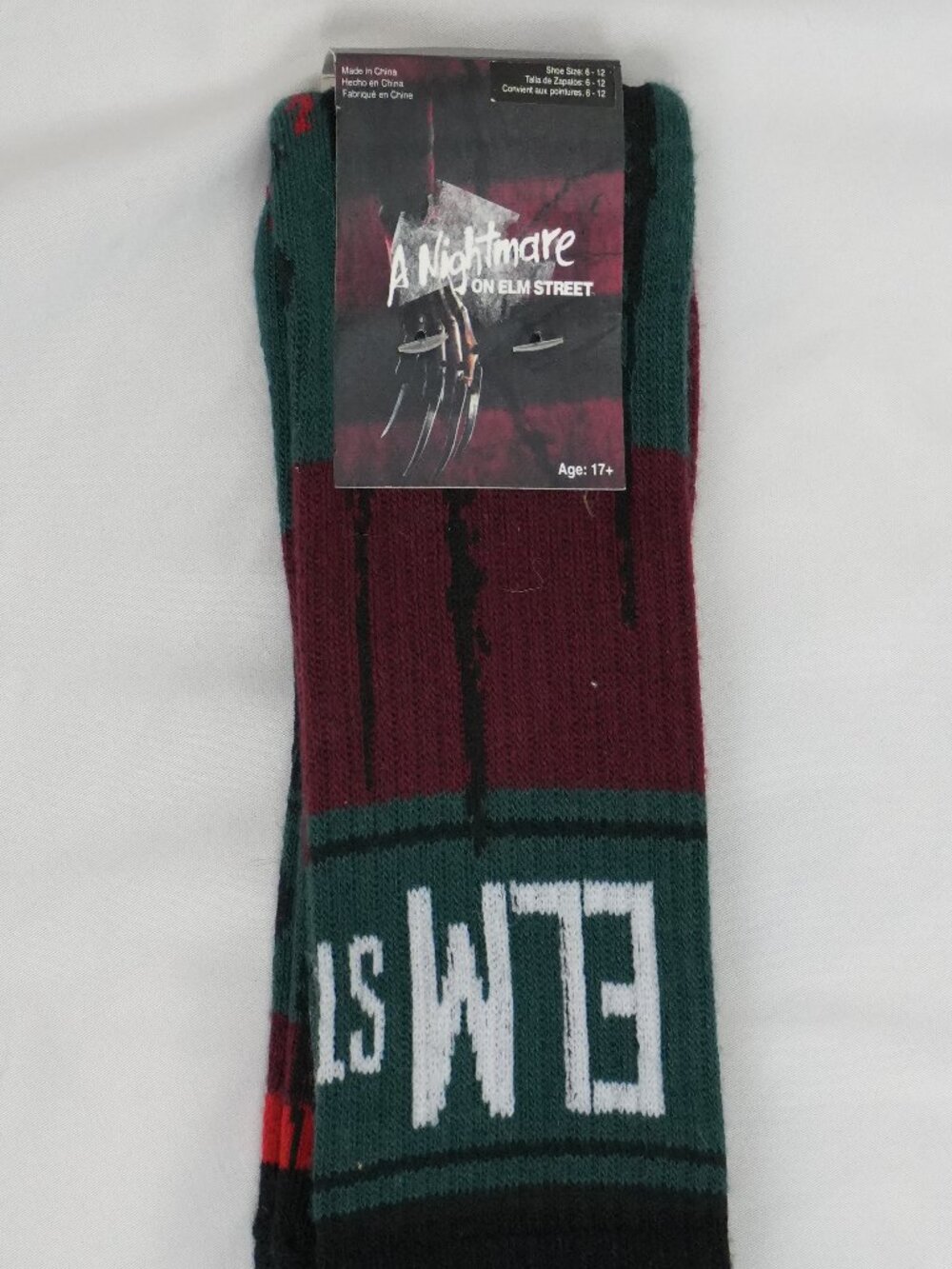NWT A Nightmare on Elm Street Socks Green Burgundy Black Adult Shoe size 6-12
